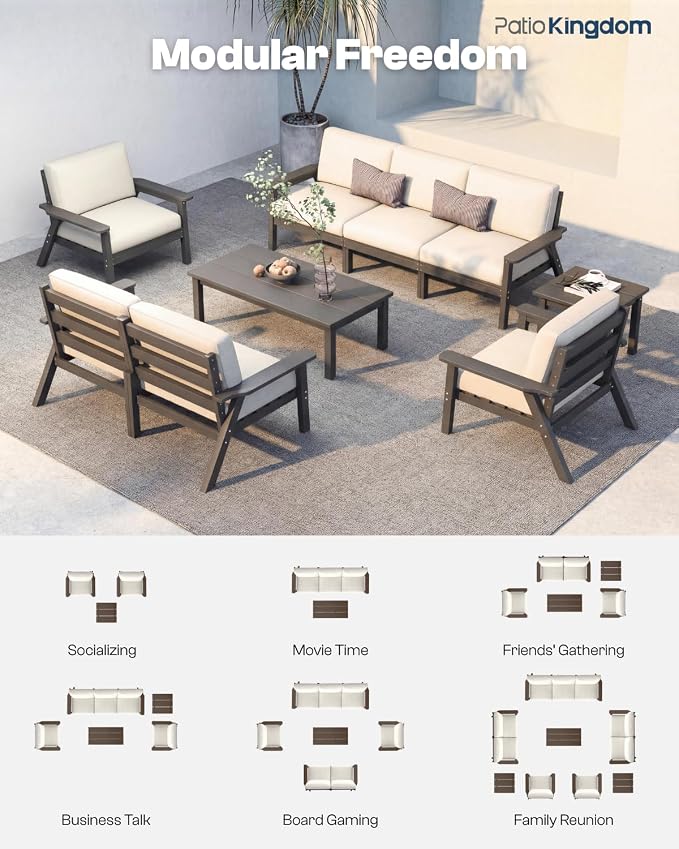 7 Piece Patio Furniture Set, HDPE Outdoor Sectional - Image 4