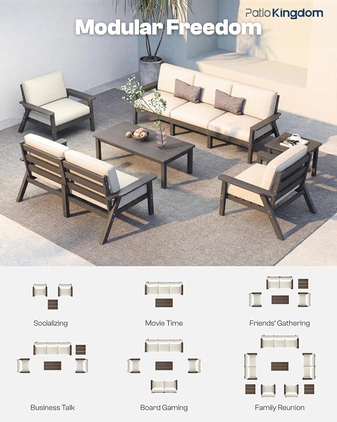 Patio Furniture Set 7 Seats, HDPE Outdoor Sectional - Image 4