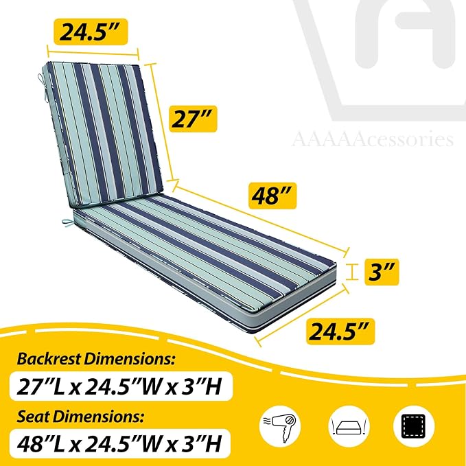 AAAAAcessories Outdoor Chaise Lounge Cushions, Fade-Resistant, Waterproof Patio - Image 5