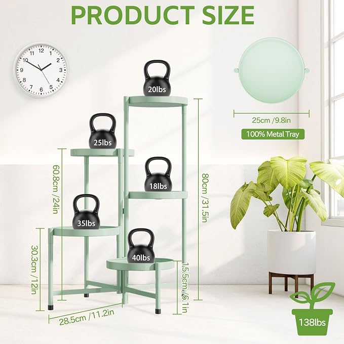 iDavosic.ly 5 Tier Large Plant Stand Indoor, 10 Inch Wide Corner Tall Metal - Image 4