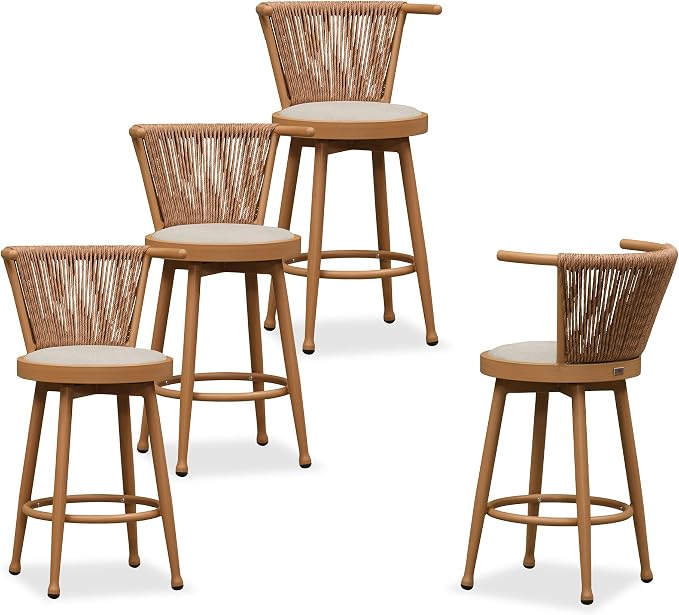 PURPLE LEAF Outdoor Swivel Counter Height Bar Stools Set of 4 Metal Modern by PURPLELEAF