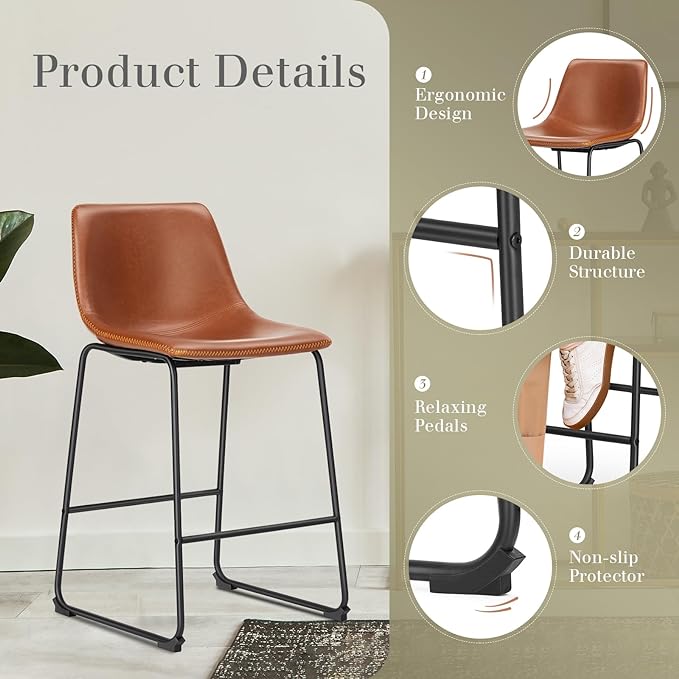 DUMOS 26 Inch Counter Height Bar Stools Set of 4, Modern Faux Leather High - Image 4