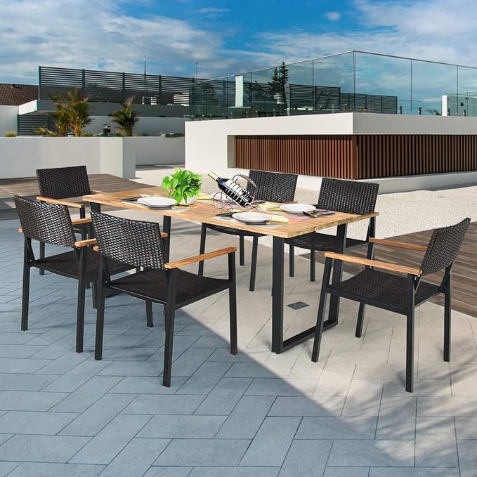 Tangkula 7 Pieces Outdoor Dining Set, Patented Patio Furniture Set w/Large - Image 3