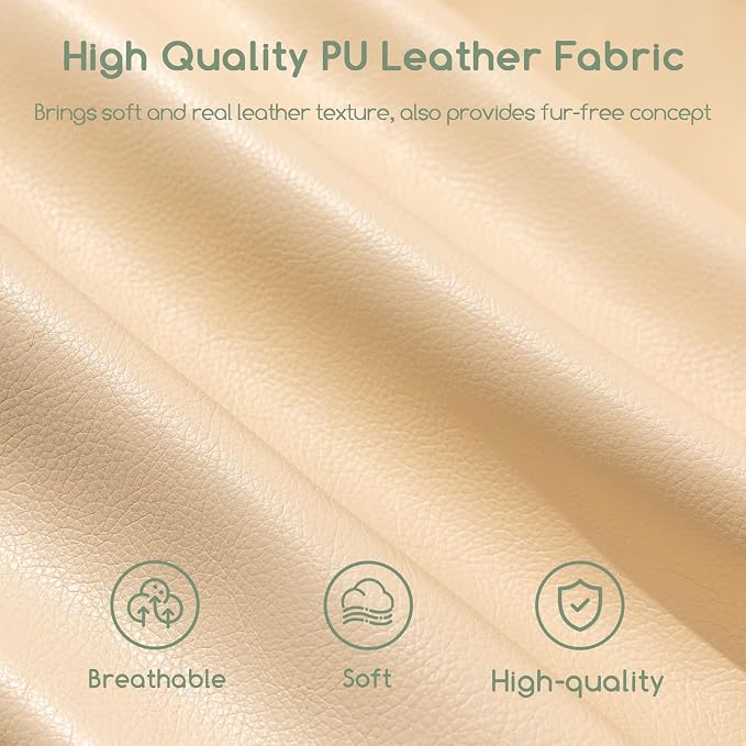 HIGOGOGO Round Stuffed Pouf Ottoman, Pu Leather Poufs - Image 8