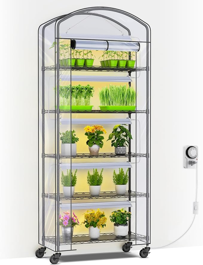 Abimars 5-Tier Greenhouse with Grow Light, Shelf Height Adjustable Metal Plant by Abimars