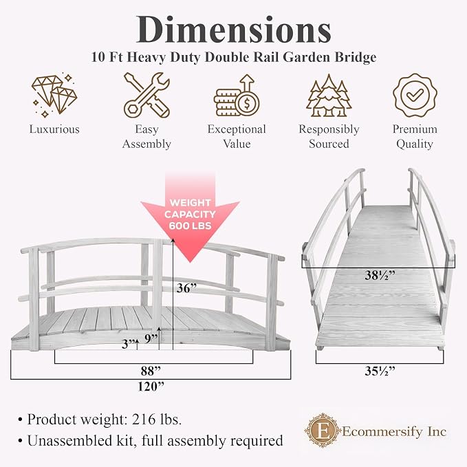 10 FT White Amish Made Garden Bridge - Image 2
