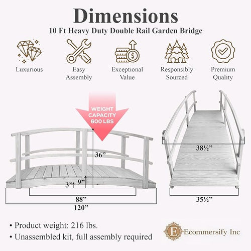 10 FT White Amish Made Garden Bridge - Image 2