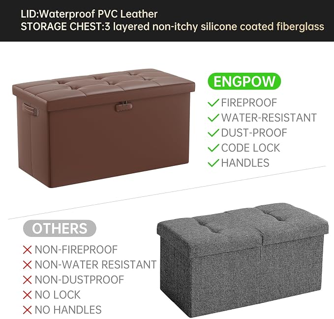 ENGPOW Storage Ottoman Bench, Fireproof Folding Bench - Image 9