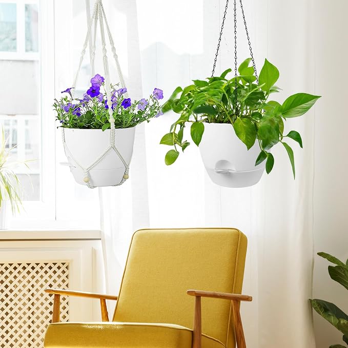10 inch Self Watering Hanging Planters, 2 Pack Hanging Flower Pots - Image 7