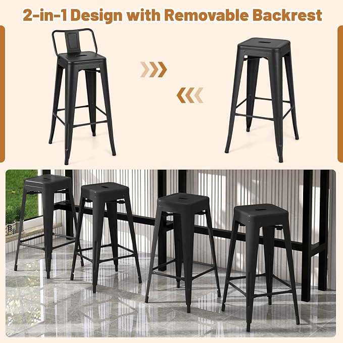 Giantex Metal Bar Stools Set of 4, Rubber Feet, Industrial Stackable Barstools - Image 5