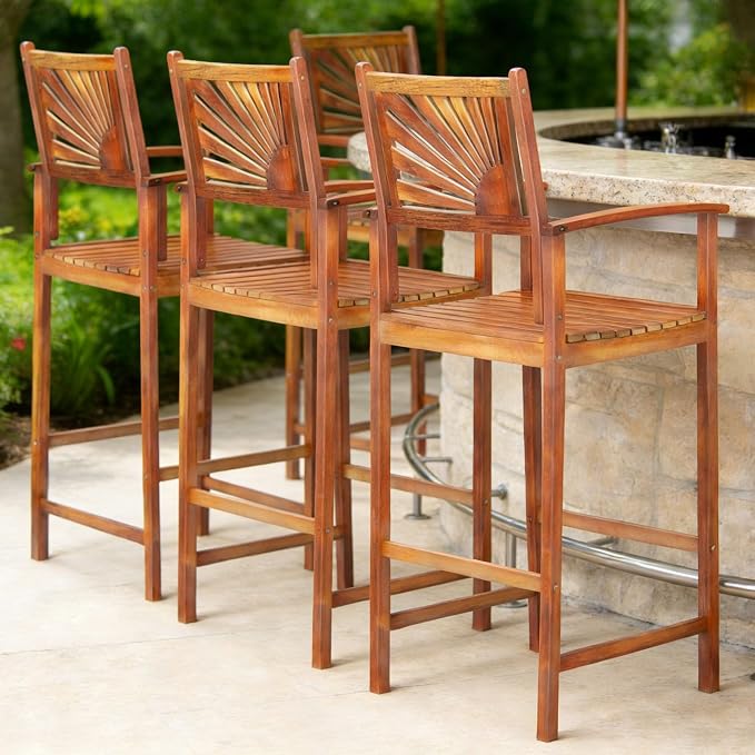 COSTWAY Outdoor Bar Chairs Set of 4, Armrest and Footrest, Patio High Top Chairs by COSTWAY