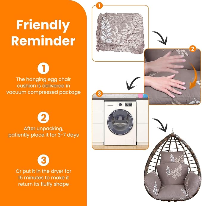 Egg Chair Cushion, Hanging Basket Hammock Seat Cushion, Thick Soft Egg Swing - Image 6