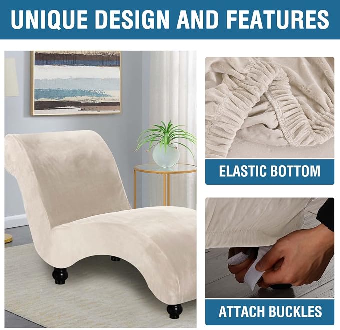 H.VERSAILTEX Chaise Lounge Cover Indoor Velvet Chaise Slipcover High Stretch - Image 4