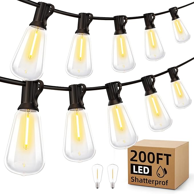 Outdoor String Led Patio Lights - 200Ft 60M Outside Waterproof Light ST38 by MGVIH