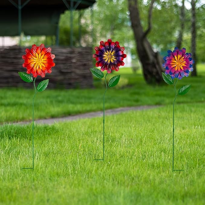 Metal Flowers for Outside, 3 Pack Flowers Decorative Garden Stakes Spring Decor - Image 7