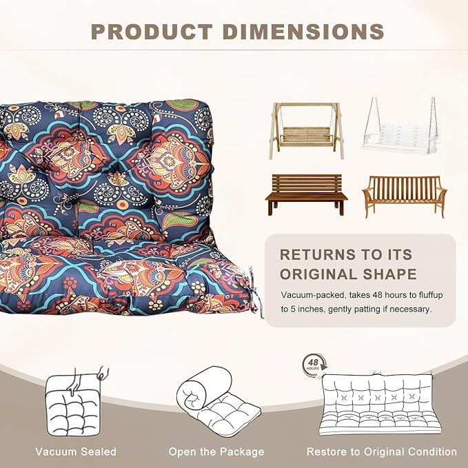 Porch Swing Cushion with Backrest, Waterproof Bench Cushion - Image 6