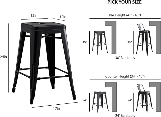 AC Pacific 24” Metal Backless Barstool Set of 2 – Country Rustic Style - Image 3