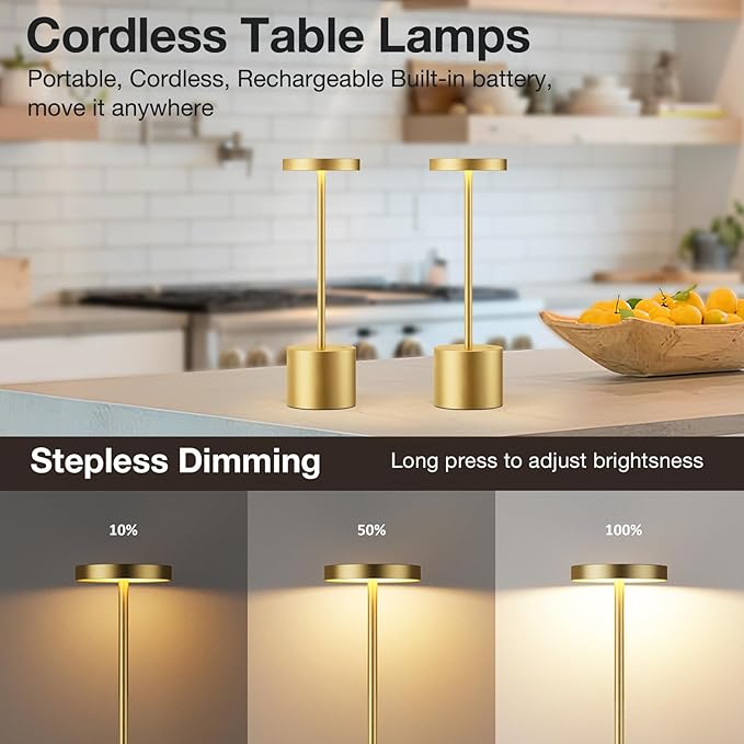 Kakanuo Gold Cordless Lamp Set, Rechargeable Lamps, 3 Color Temperature - Image 2