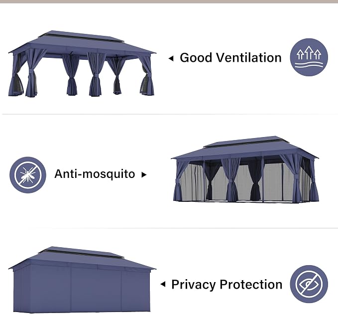 LAUSAINT HOME Semi-Permanent Outdoor Patio Gazebo 10'x20', Heavy Duty Party - Image 3