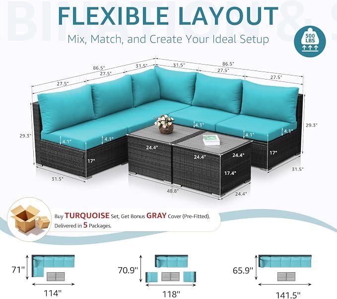 NICESOUL 7 Piece XL Large Modern Outdoor Furniture Sofa Set, 29.3'' High Back - Image 4