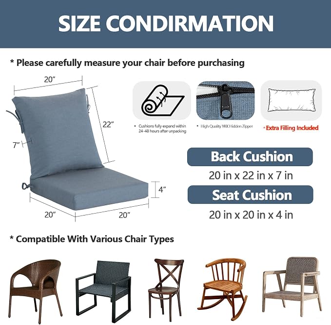 Goodgoods 20 x 42 Sunbrella Outdoor Patio Chair Cushion 2-Pack, Fade-Resistant - Image 3