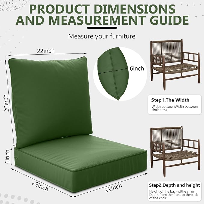 22" x 22" x 6" Outdoor Deep Seat Cushions Set - Image 2