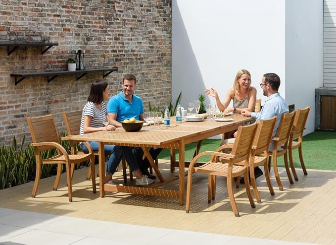 Amazonia Berlin 9-Piece Rectangular Extendable Patio Dining Set | Teak Finish | - Image 2