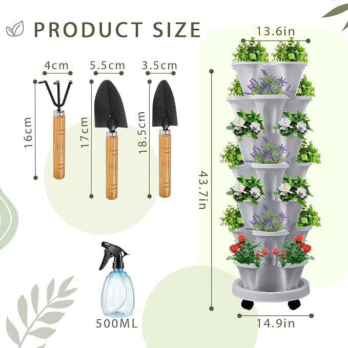 Umigy 2 Set Light Gray 7 Tier Stackable Vertical Planters - Image 2