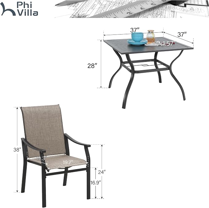 PHI VILLA 5 pcs Patio Dining Table and Chairs, 4 Outdoor Dining Chairs and - Image 7