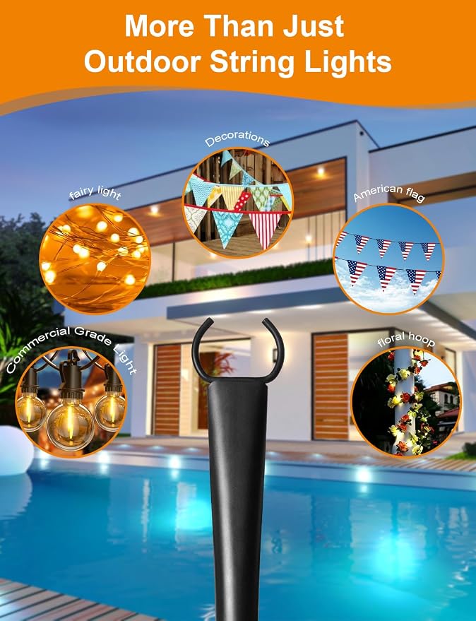 6 Pack String Light Poles for Outside, Thickened Metal Lights Hanger Pole - Image 3