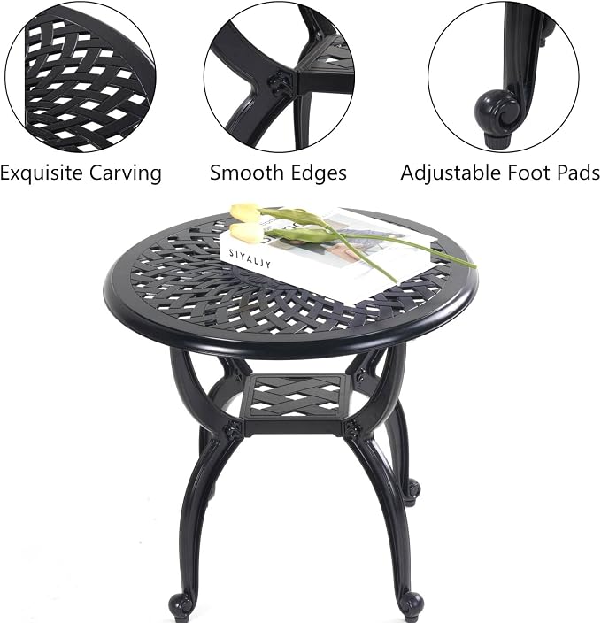 Mandolin Outdoor Patio, Rust -Resistant Cast Aluminum Side Table, Weather - Image 5