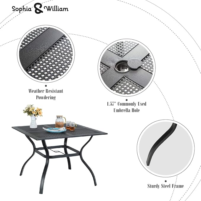 Sophia & William Metal Outdoor Dining Table, Square Mesh Patio Table - Image 6