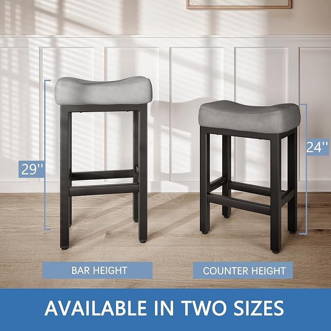 29 Inch Bar Height Bar Stools Set of 2, Backless Bonded Leather Bar Height - Image 6