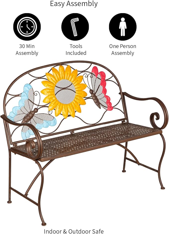 Evergreen Garden Sunflower Garden Bench Outdoors & Indoors | Cast Iron Metal - Image 7