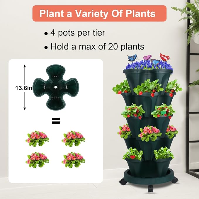 GameXcel Vertical Planter, 5 Tier Stackable Strawberry Planter - Image 7
