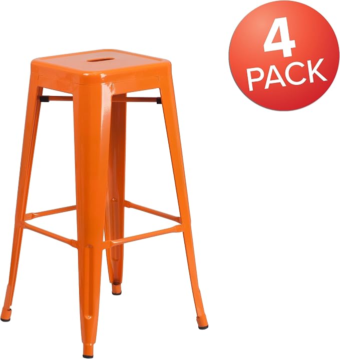 Flash Furniture Lily 4 Pack Commercial Grade 30" High Backless Orange Metal - Image 4