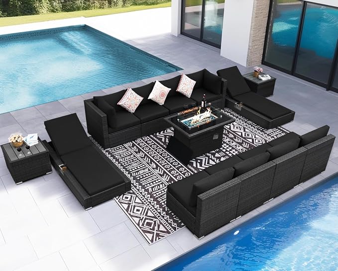 NICESOUL 13 Piece Outdoor Sectional w/Fire Pit Table, Luxury Modular Patio - Image 2