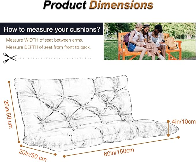 2-3 Seat Swing Replacement Cushion, Outdoor Bench Cushions - Image 6