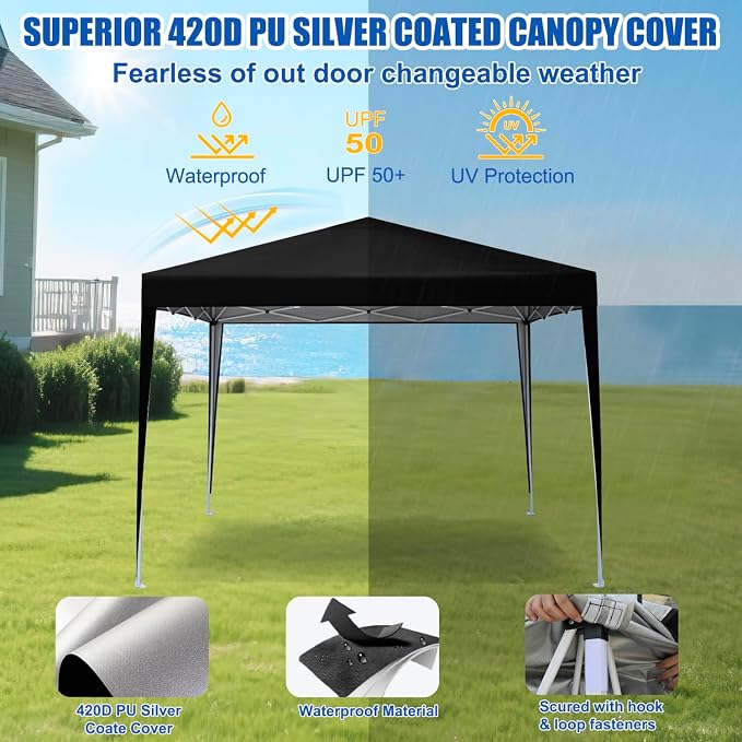 Yesker 10x10 Pop Up Canopy Tent UPF 50+ Waterproof Outdoor Canopy Portable - Image 4