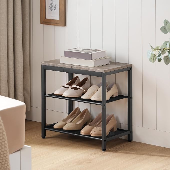 HOOBRO Shoe Bench, 3-Tier Shoe Rack, Industrial Shoe Organizer Storage Bench - Image 4