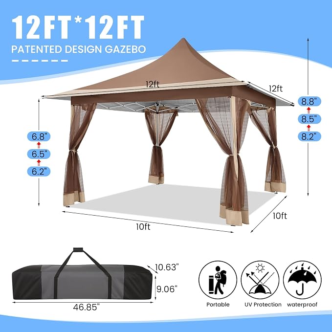 COBIZI 12x12 Pop up Canopy Gazebo on Clearance, Outdoor Canopy Tent - Image 3