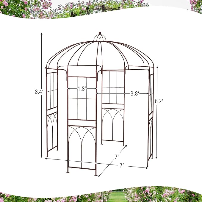 Safstar Birdcage Shape Garden Arbor, 8.4' H x 7' W Heavy-Duty Metal Pergola - Image 5