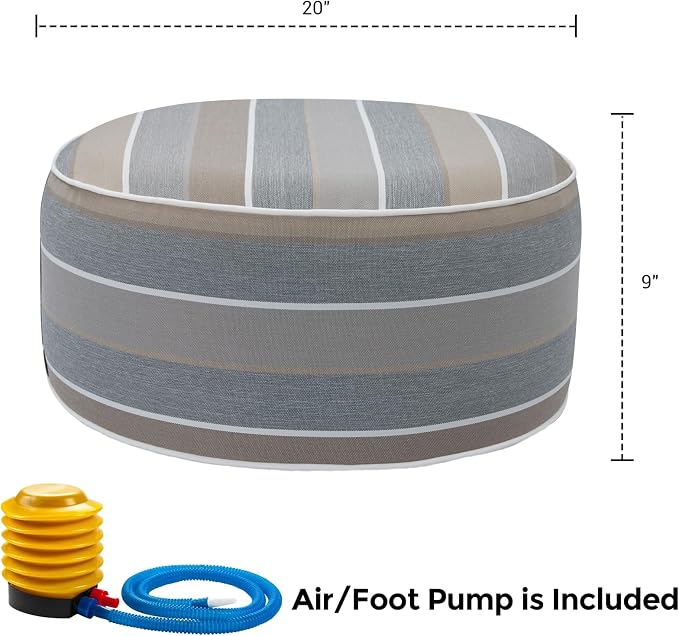 Outdoor/Indoor Inflatable Ottoman Pouf D20 xH9, All Weather Round Footstool - Image 3