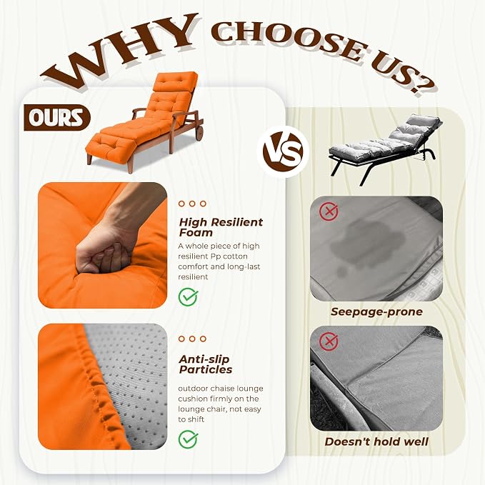 Waterproof Long Lounger Chair Cushion Outdoor Chaise Lounge Chair Cushionswith - Image 4