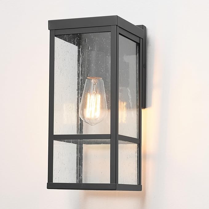 GLOBE Electric 44802 1-Light Outdoor Wall Sconce, Matte Black, Seeded Glass - Image 5