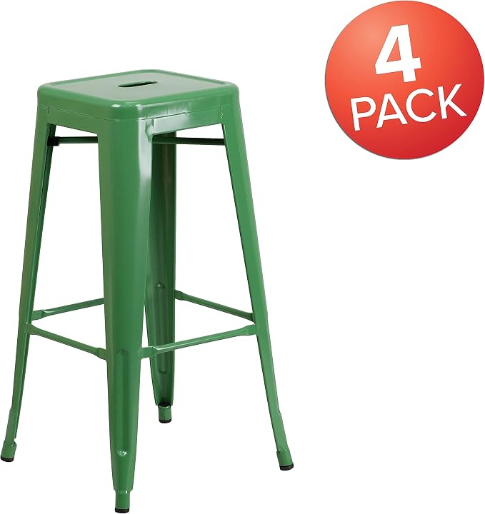 Flash Furniture Lily 4 Pack Commercial Grade 30" High Backless Green Metal - Image 4