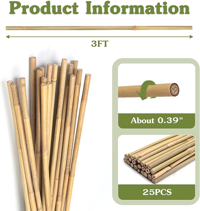 Plant Stakes 3FT, Natural Bamboo Stakes, HAINANSTRY 25Pcs Sturdy Bamboo Garden - Image 2