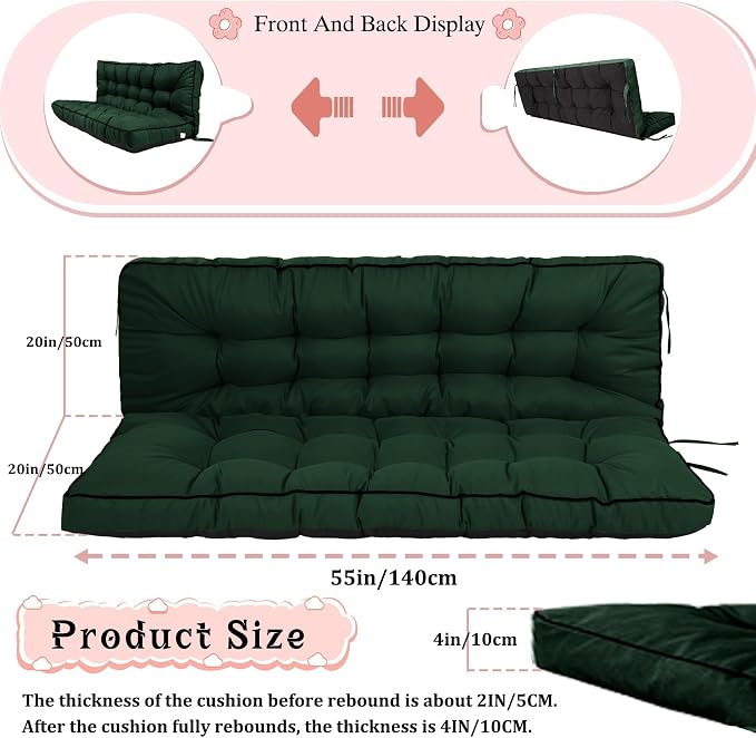 2-3 Seat Swing Replacement Cushion, Outdoor Bench Cushions - Image 4