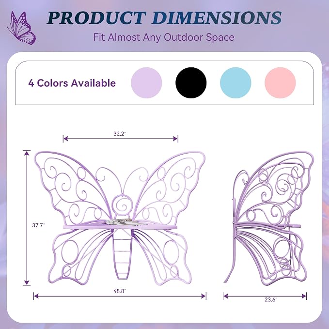 49 Inch Outdoor Bench, Weatherproof Butterfly Front Porch Benches - Image 2