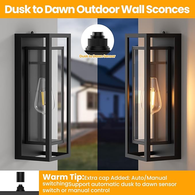 AIBISDO 18In Large Dusk to Dawn Outdoor Wall Light -2 Pack, Waterproof Outdoor - Image 3